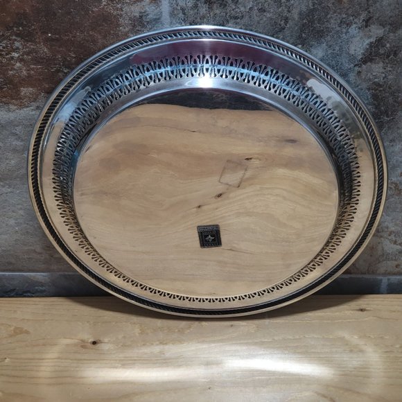 VTG International Silver Round Metal Platter Chased Reticulated Detail - Picture 5 of 13